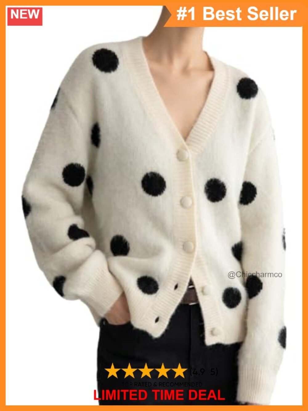 Fuzzy Polka Dot Oversized Chunky Knit Cardigan Sweater